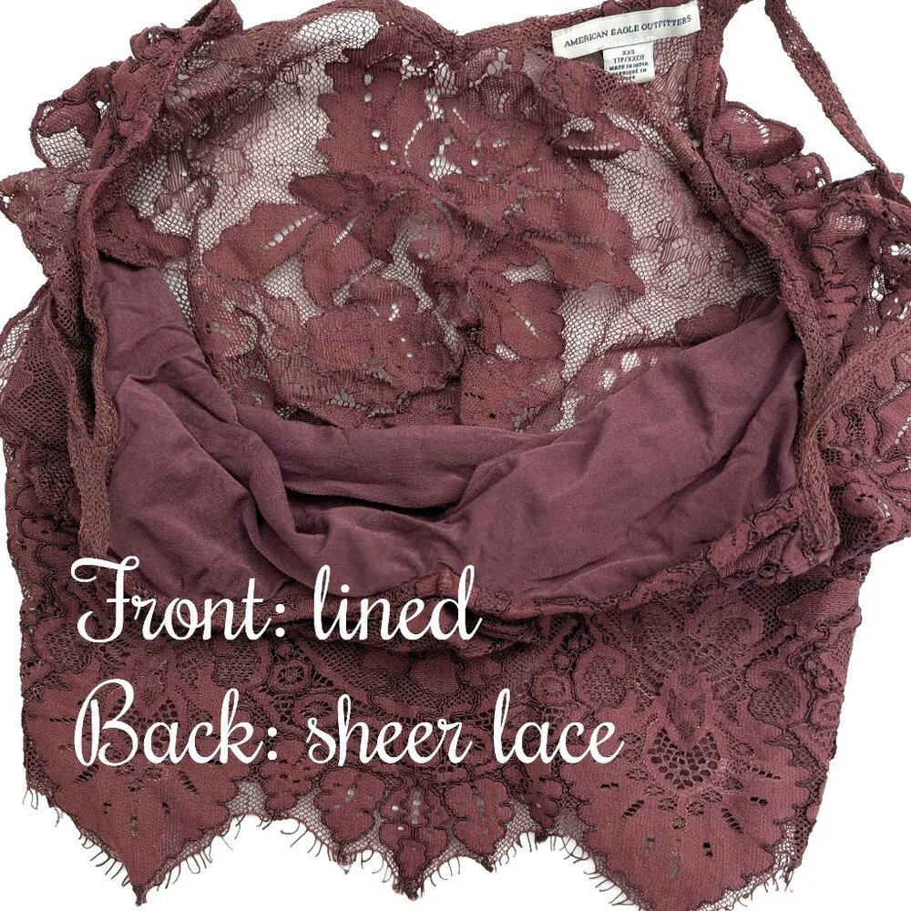 American Eagle Burgundy Rust XXS AE Ruffled Lace Cami Tank Top - Picture 3 of 9